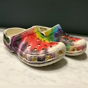 Rainbow Tie-Dye Kids CROCS, Size 12c